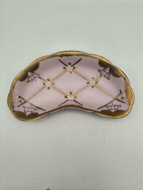 Vintage Lenwile Ardalt Pink Gold Quilted Victorian Floral Tray Flower Relief